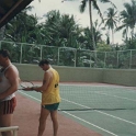 IDN Bali 1990OCT03 WRLFC WGT 003  Dunno, but the breakfast must have done wonders. It's a bit how's ya father for them to be swinging racquets if you ask me. : 1990, 1990 World Grog Tour, Asia, Bali, Indonesia, October, Rugby League, Wests Rugby League Football Club